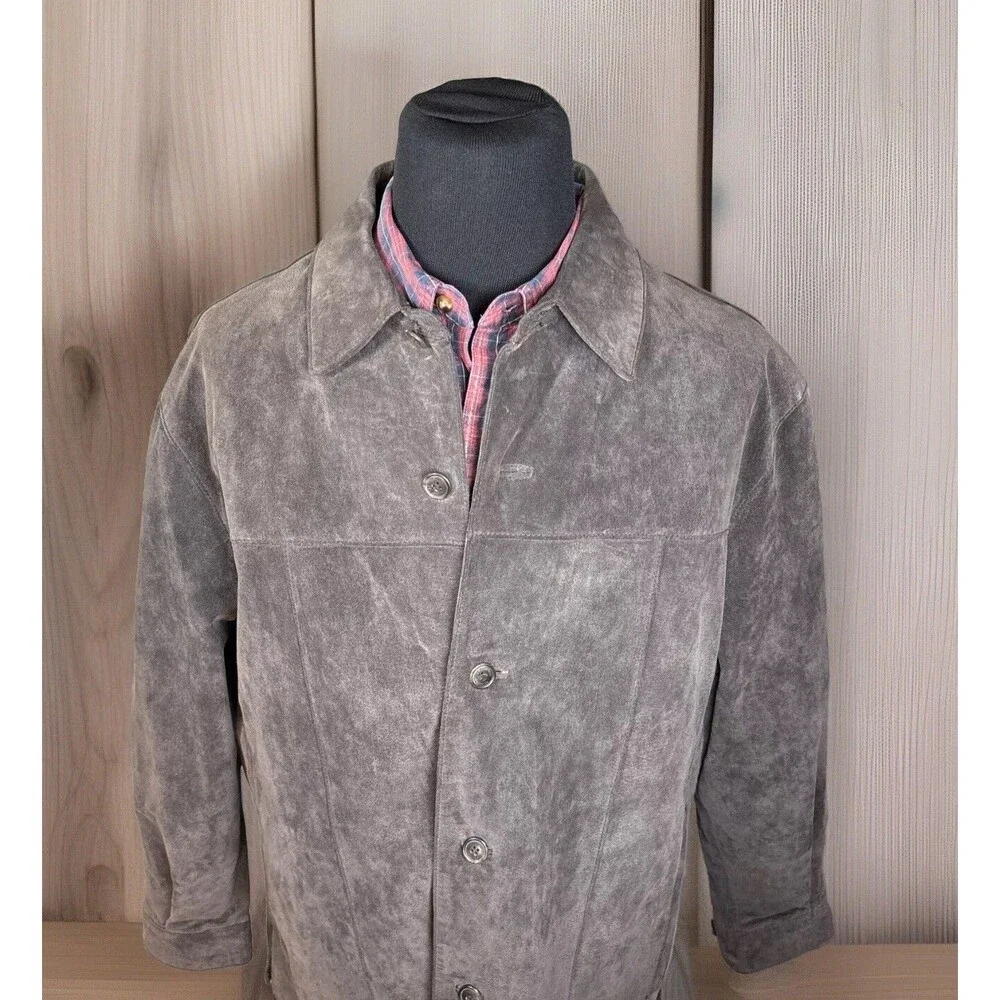 Suede Leather Chore Coat XL Brown Rancher Jacket Washable‎ Zip Pocket Harbor Bay